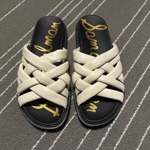 Sam Edelman Cream Woven Slide Sandals